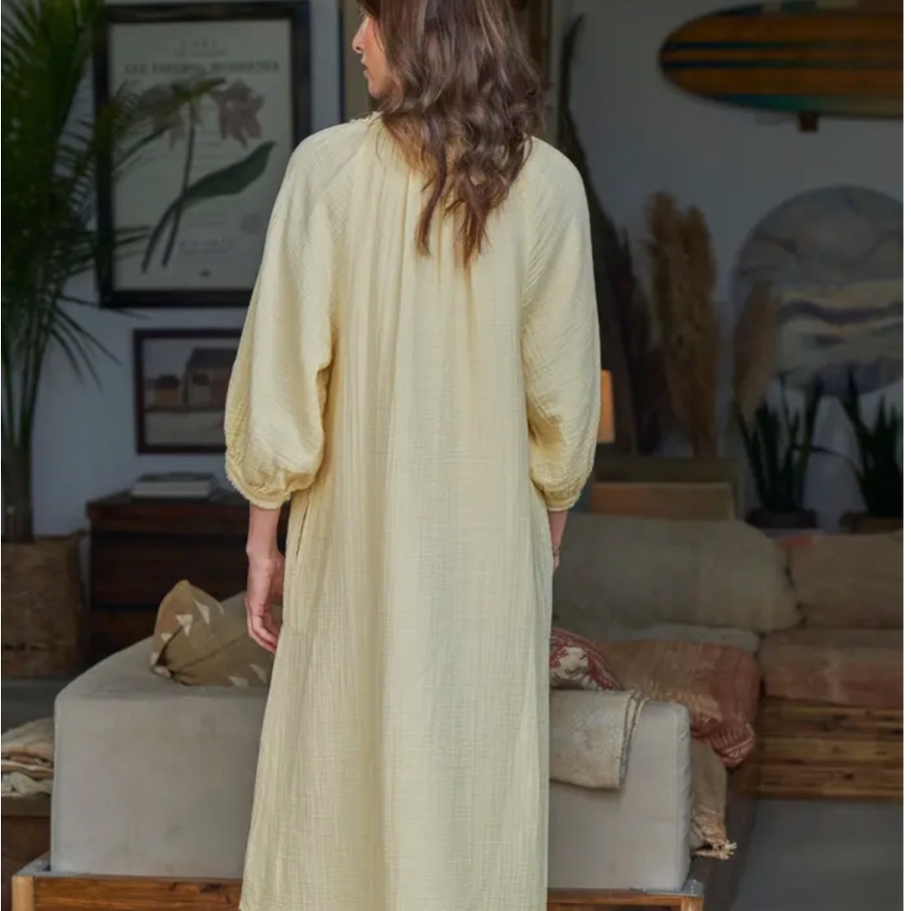 Ocean + Main Yellow Gauze Midi Dress with Pockets S/M - Picture 3 of 11